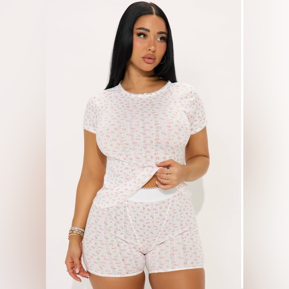 NWT Fashion Nova Dreamy Era Pointelle PJ Boxer Short Set Size M